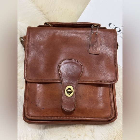 COACH Vintage 90s Station Bag British Tan Glove Tanned Leather Turnlock Handbag - Picture 3 of 16